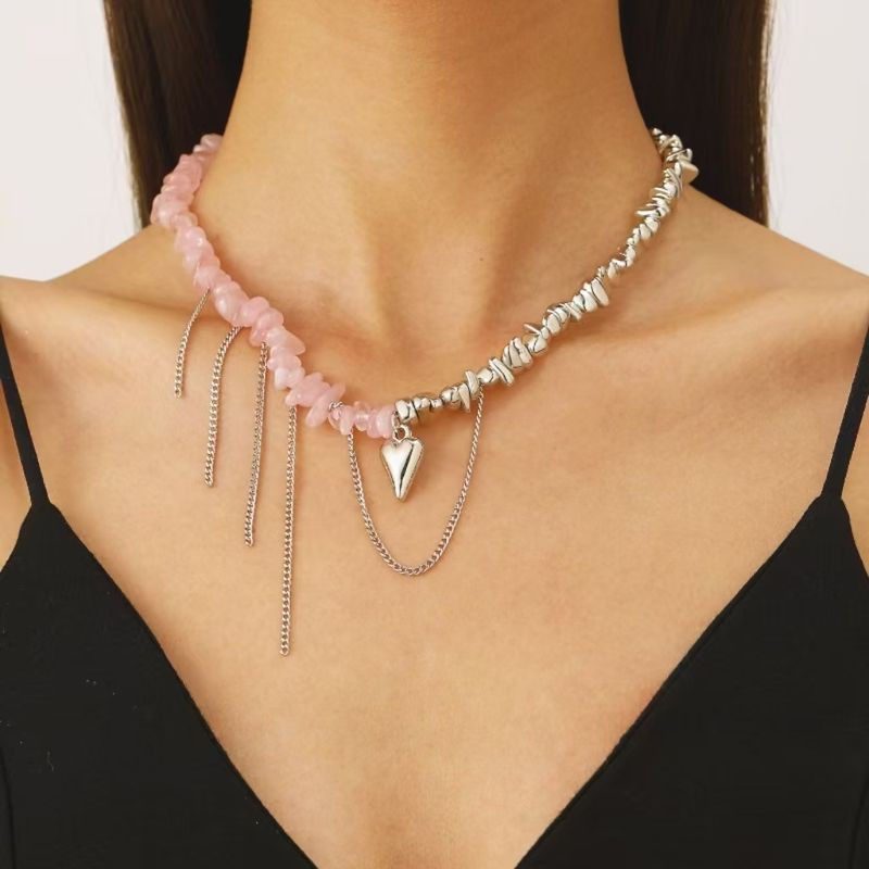 Колье ювелирный сплав с камнями и кулоном сердце 1J11869CJJ Колье ювелирный сплав с камнями и кулоном сердце 1J11869CJJ