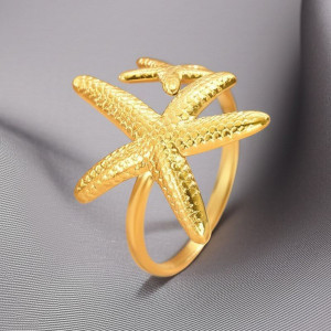 Кольцо медицинская сталь с напылением золотом морская звезда 1J12032CJJ Кольцо медицинская сталь с напылением золотом морская звезда 1J12032CJJ