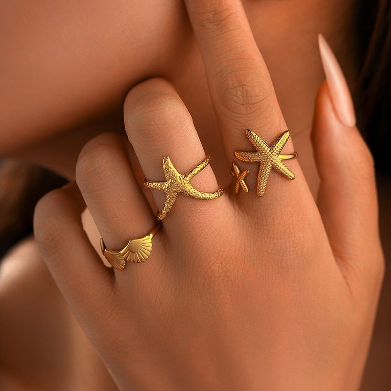 Кольцо медицинская сталь с напылением золотом морская звезда 1J12032CJJ Кольцо медицинская сталь с напылением золотом морская звезда 1J12032CJJ