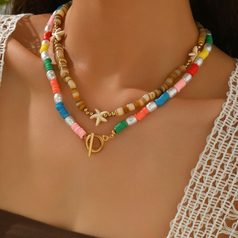 Многослойный бисерный чокер с подвеской-звездой и жемчугом CJQ12375