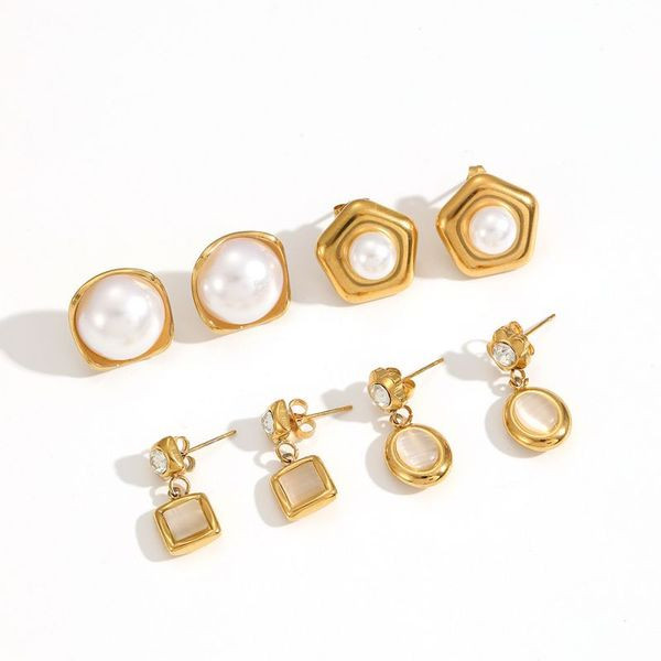 Серьги-пусеты Квадраты с перламутром и жемчугом CJL48400