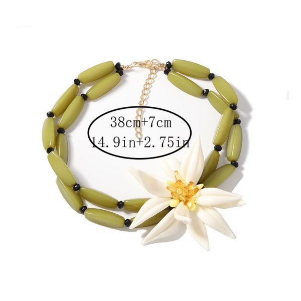 Двойные бусы из матового камня с цветком CJH75152