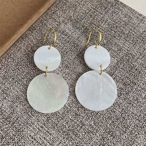 Висячие серьги из двух перламутровых дисков CJL14746