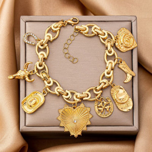 Браслет цепочка с крупными золотистыми подвесками CJT19617 Браслет цепочка с крупными золотистыми подвесками CJT19617