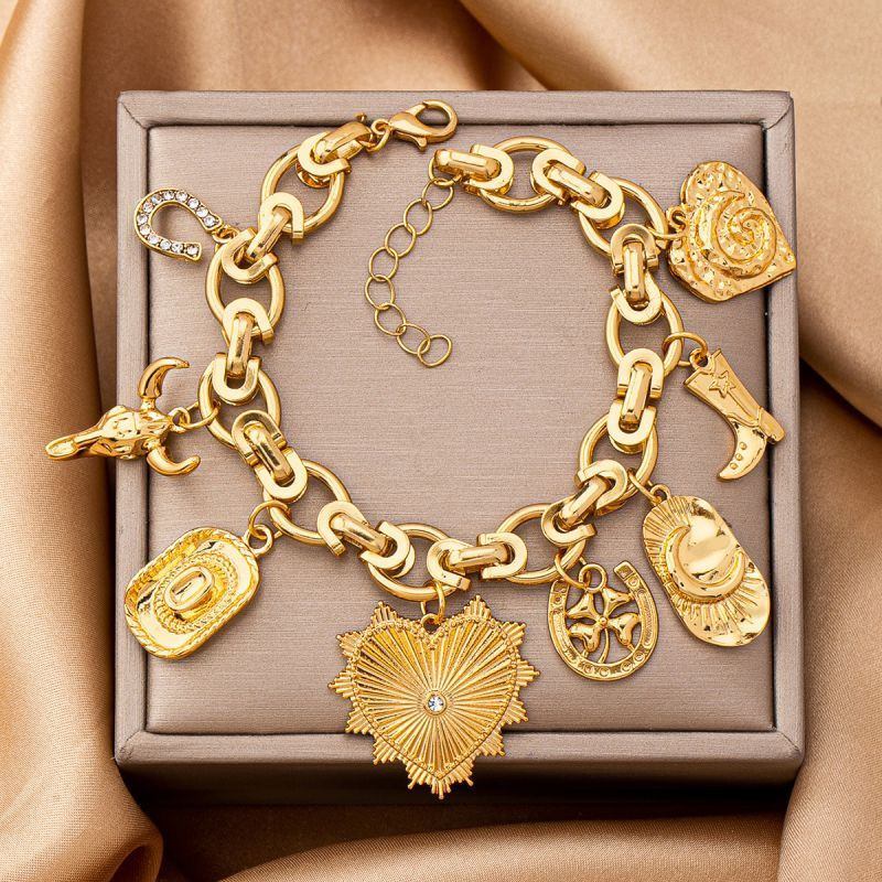 Браслет цепочка с крупными золотистыми подвесками CJT19617 Браслет цепочка с крупными золотистыми подвесками CJT19617