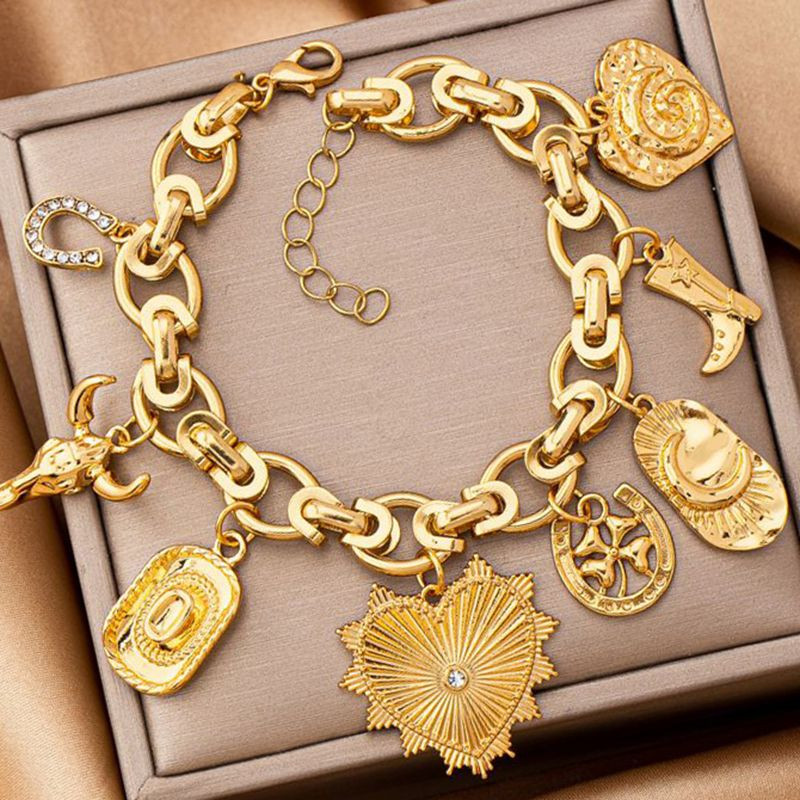 Браслет цепочка с крупными золотистыми подвесками CJT19617 Браслет цепочка с крупными золотистыми подвесками CJT19617