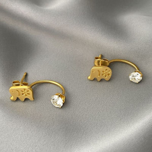 Золотистые стальные серьги-джекеты в форме слонов с кристаллами 1J10375CJJ