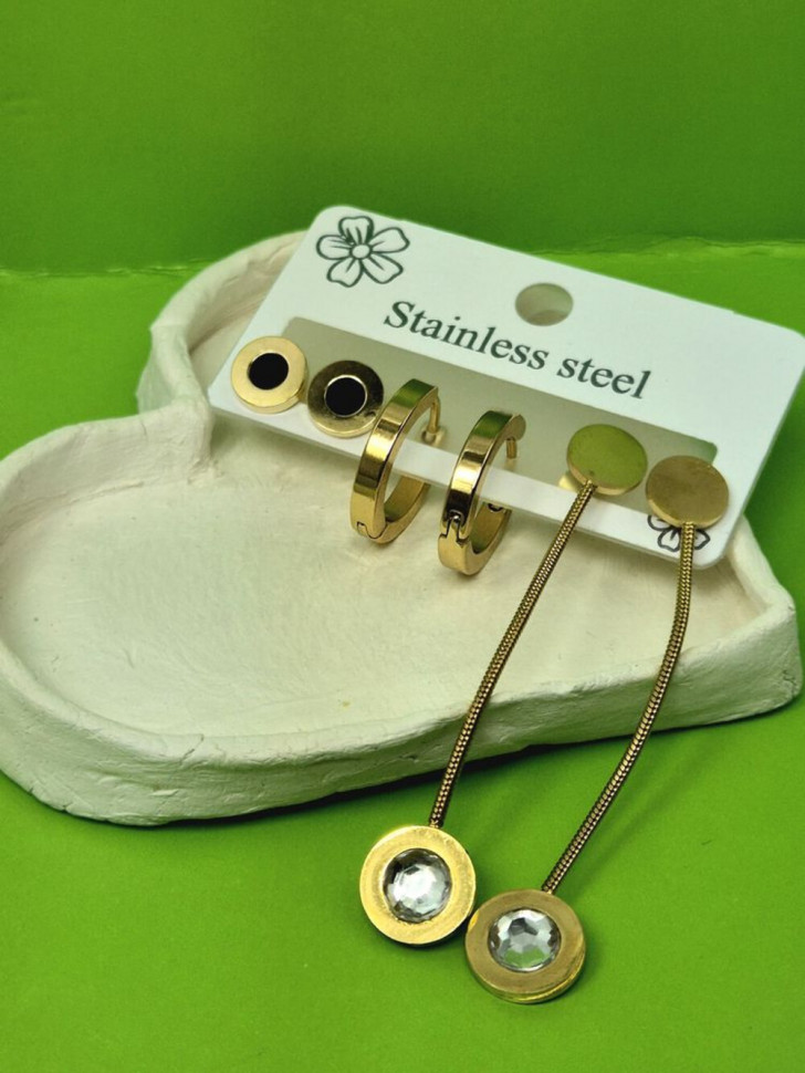 Набор серег из стали с напылением золотом J11494CJJ