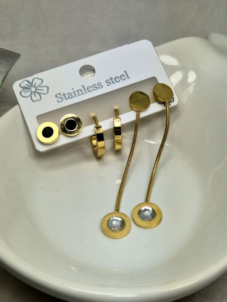 Набор серег из стали с напылением золотом J11494CJJ