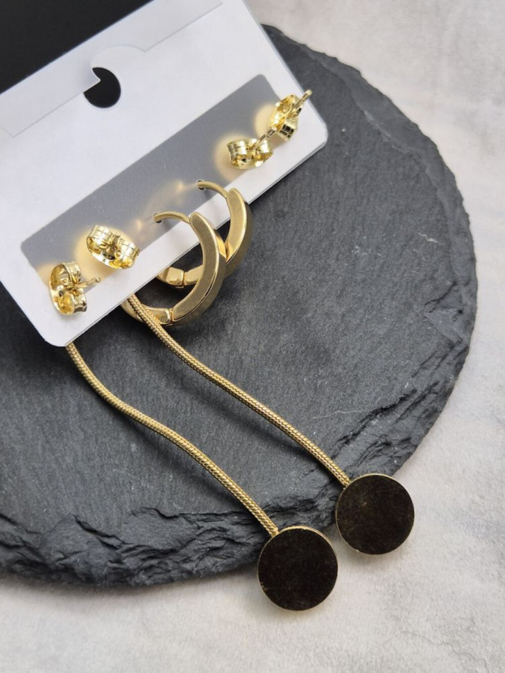 Набор серег из стали с напылением золотом J11494CJJ