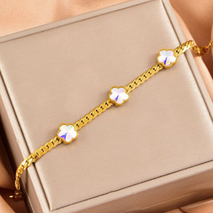 Браслет утонченный с перламутровым клевером и кристаллами CJL34015