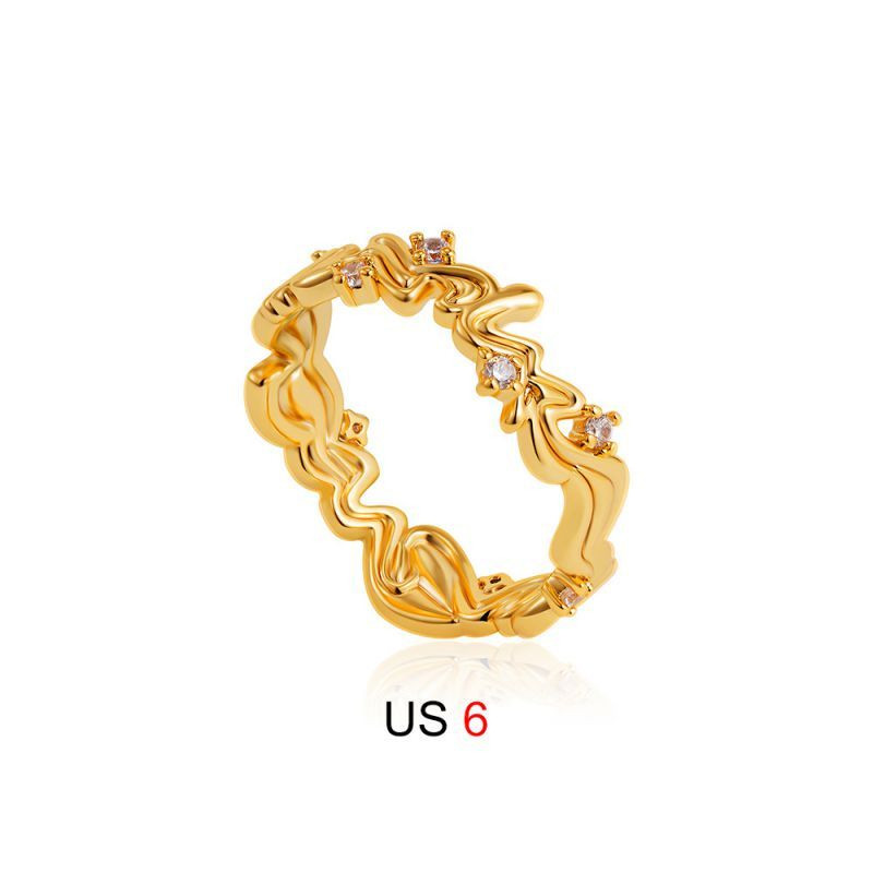 Широкое ажурное кольцо в виде волнообразных цепей со стразами CJL16398