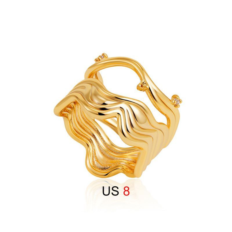 Широкое ажурное кольцо в виде волнообразных цепей со стразами CJL16398