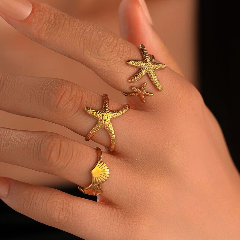 Кольцо медицинская сталь с напылением золотом ракушка 1J12033CJJ Кольцо медицинская сталь с напылением золотом ракушка 1J12033CJJ