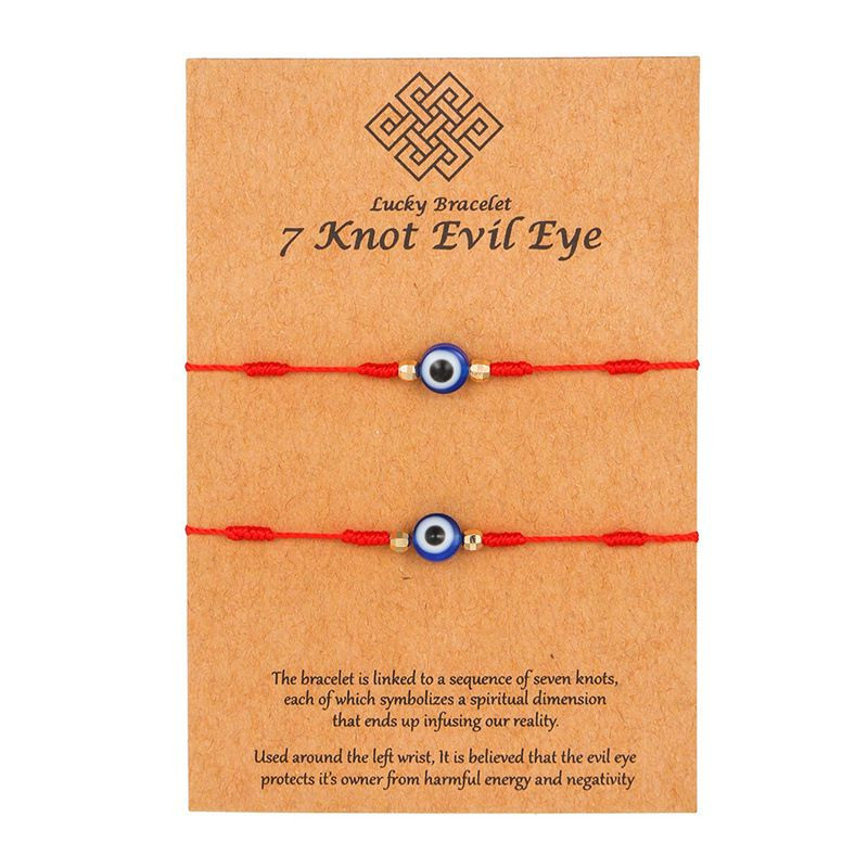 Браслет парный нитевой Семь узлов с глазом в красном и черном CJK66592