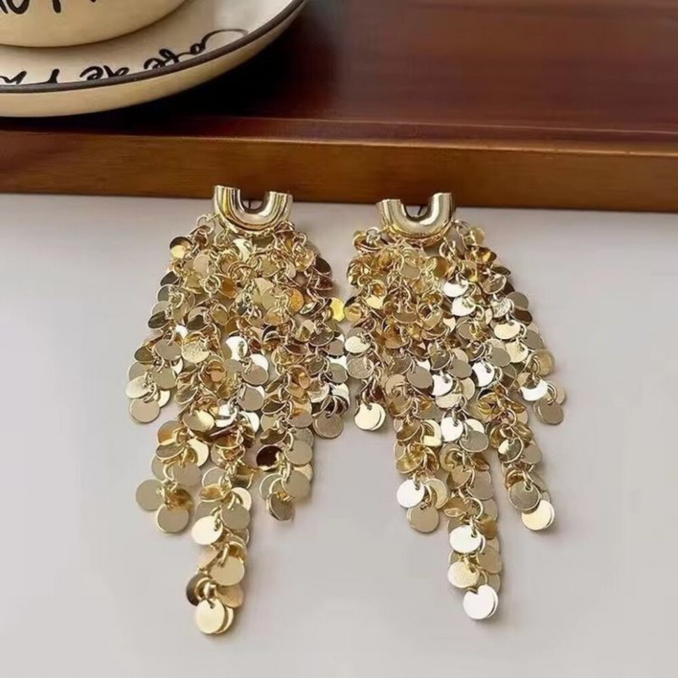 Массивные золотистые серьги-водопады J10423CJJ
