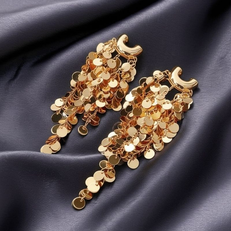 Массивные золотистые серьги-водопады J10423CJJ