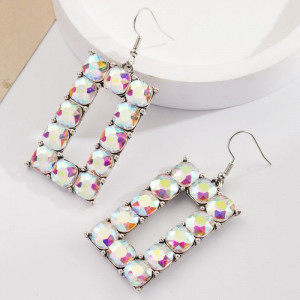 Геометрические висячие серьги прямоугольники с радужным сиянием CJG41987