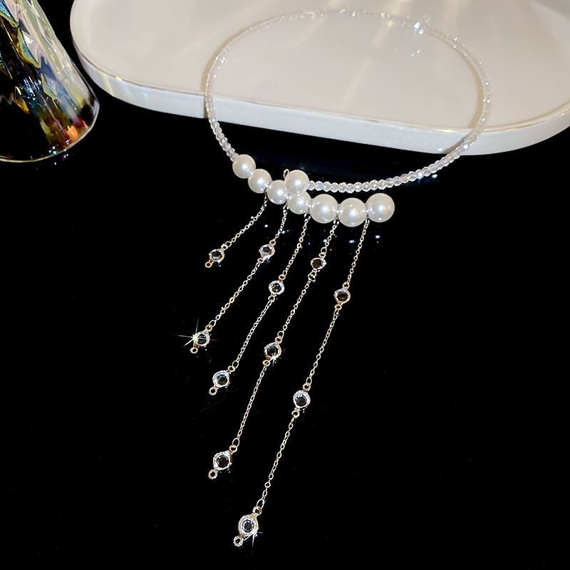 Колье-обруч с длинными жемчужными нитями и кристаллами CJG36929