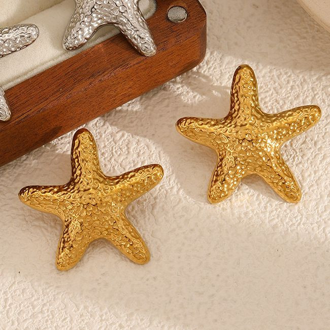 Серьги-пусеты Морские звезды крупные рельефные CJL88448
