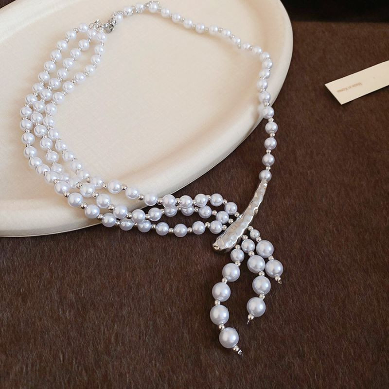 Длинный жемчужный лариат с золотистой вставкой-фиксатором CJT18997