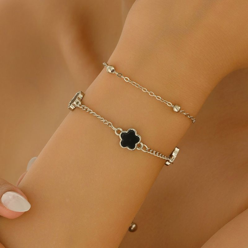 Браслет цепочка с черным клевером CJR61524 Браслет цепочка с черным клевером CJR61524