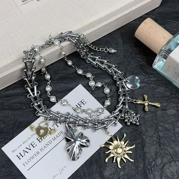 Серебристая цепочка с множеством подвесок в морском стиле CJL19696