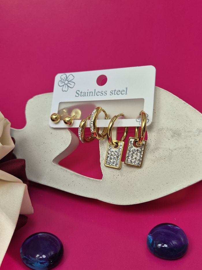 Набор серег стальной с напылением золотом J11496CJJ Набор серег стальной с напылением золотом J11496CJJ