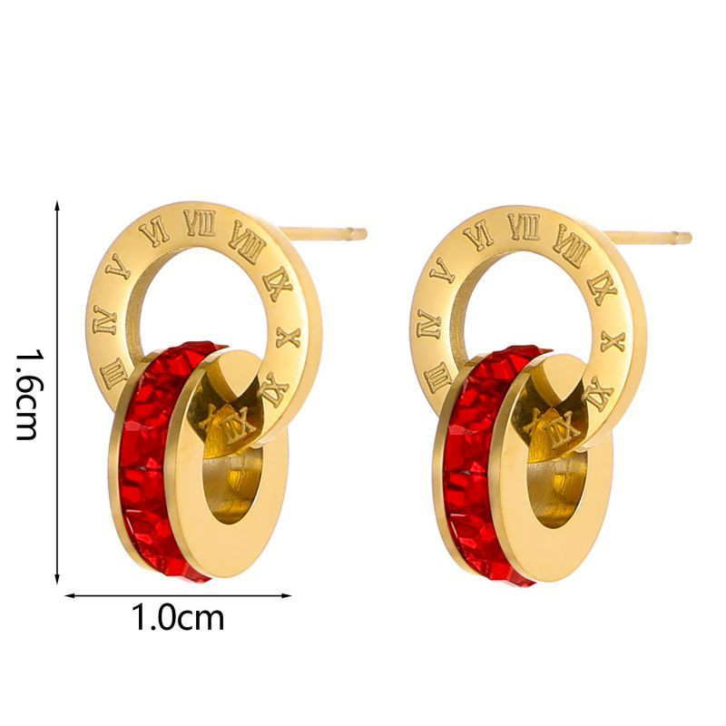Серьги-кольца с римскими цифрами и красной вставкой CJL18267