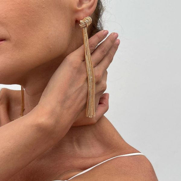 Массивные серьги пусеты из длинных плоских цепей CJL50315 Массивные серьги пусеты из длинных плоских цепей CJL50315