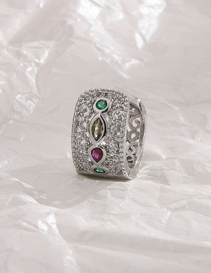 Широкая серьга-кафф с цветными камнями Z40290 Широкая серьга-кафф с цветными камнями Z40290