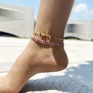 Браслет на ногу из темного бисера с ракушкой CJH57670