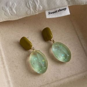 Висячие серьги с овальными подвесками из зеленого акрила CJL14752