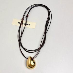 Лаконичное колье из двойного шнурка с крупной каплей CJL26573 Лаконичное колье из двойного шнурка с крупной каплей CJL26573