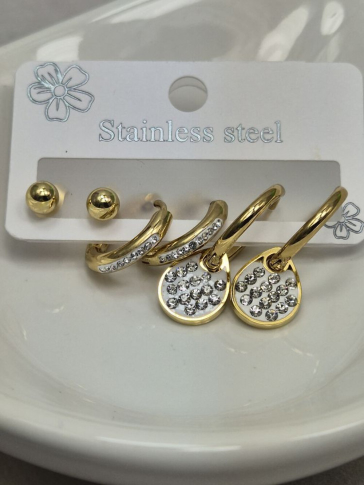 Набор серег из стали с напылением золотом J11497CJJ