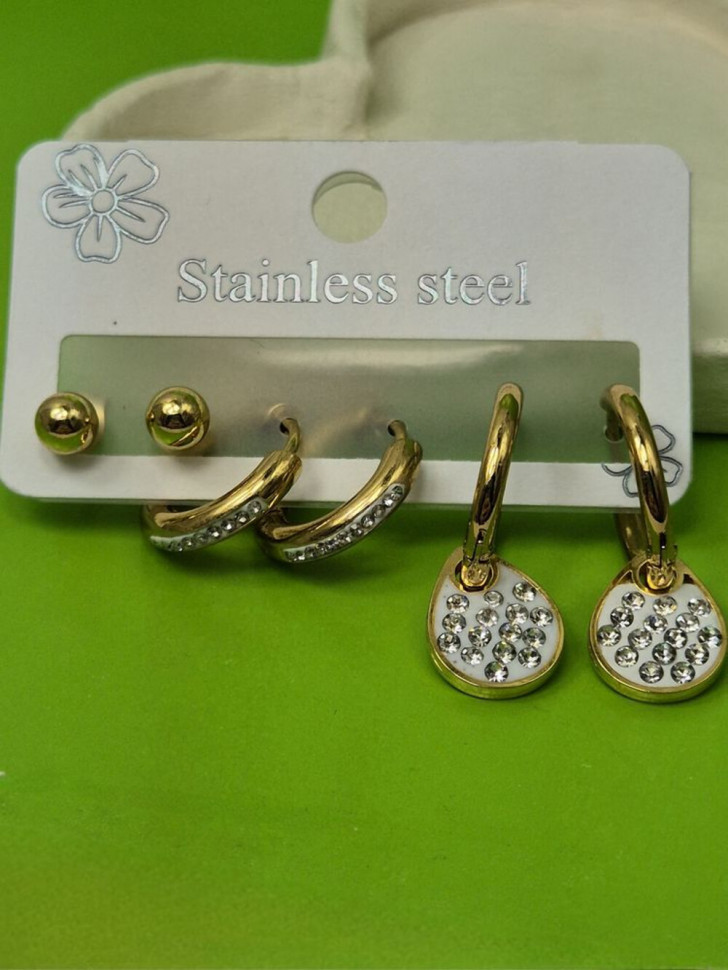 Набор серег из стали с напылением золотом J11497CJJ