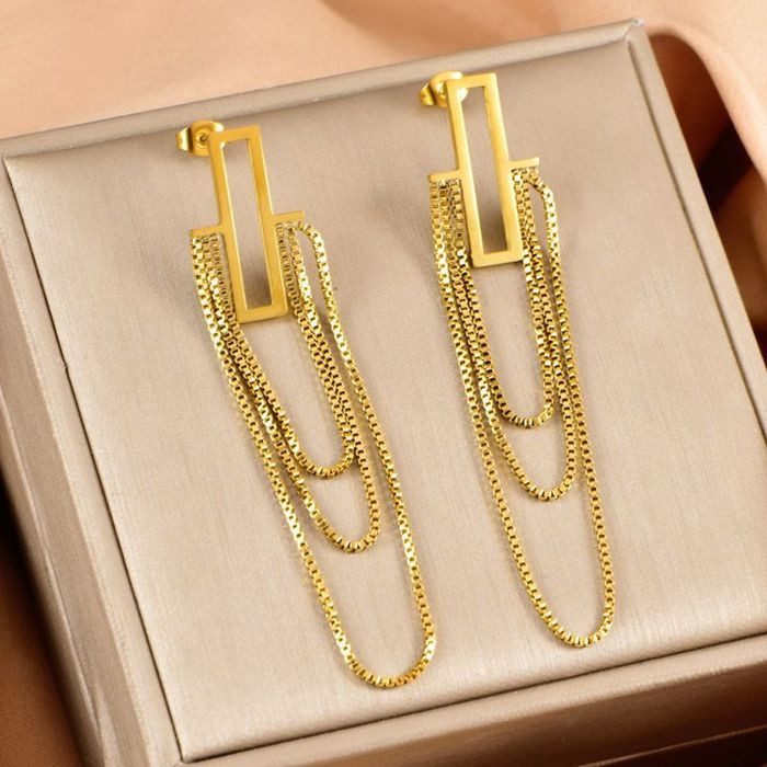 Серьги Висячие Сердца с красным кристаллом и цепями CJL34032