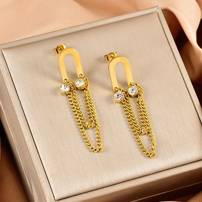 Серьги Висячие Сердца с красным кристаллом и цепями CJL34032