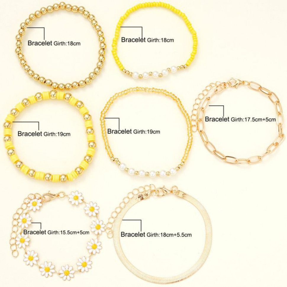 Набор браслетов с ромашками и яркими бусинами CJH65345 Набор браслетов с ромашками и яркими бусинами CJH65345