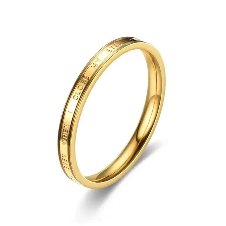 Кольцо стальное с напылением золотом "I feel you even when I close my eyes" J10195CJJ