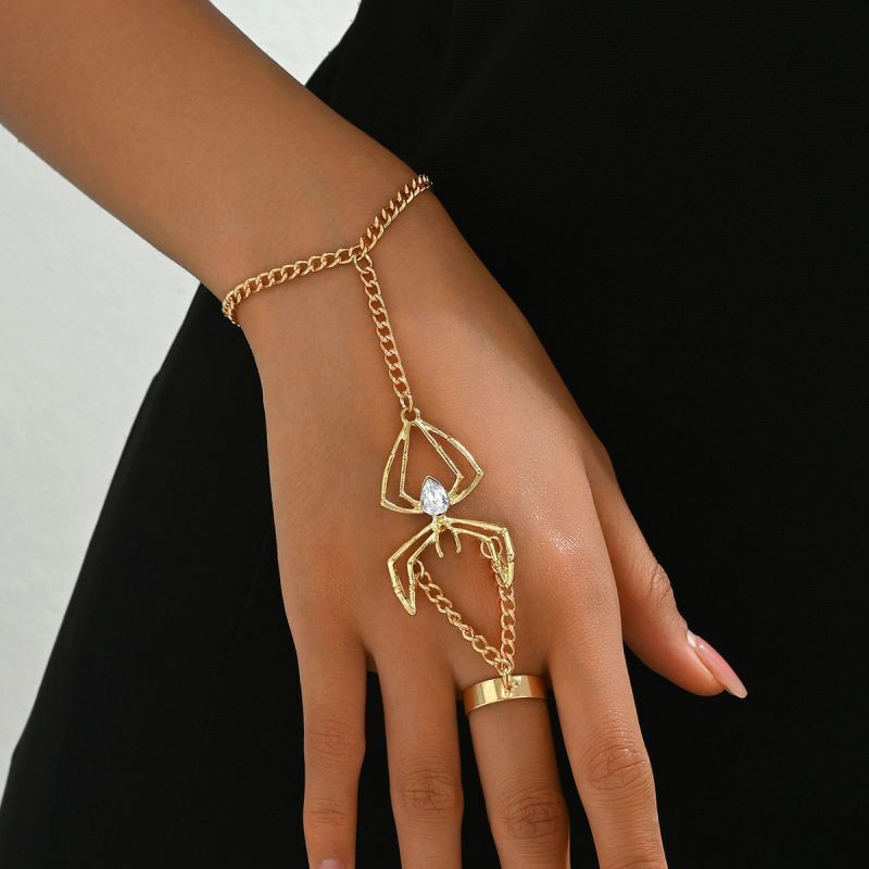 Слейв-браслет золотая паутина с кристальным сердцем CJF59379