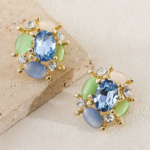Роскошные серьги-пусеты Сияющая мозаика небесных оттенков CJL17062 Роскошные серьги-пусеты Сияющая мозаика небесных оттенков CJL17062