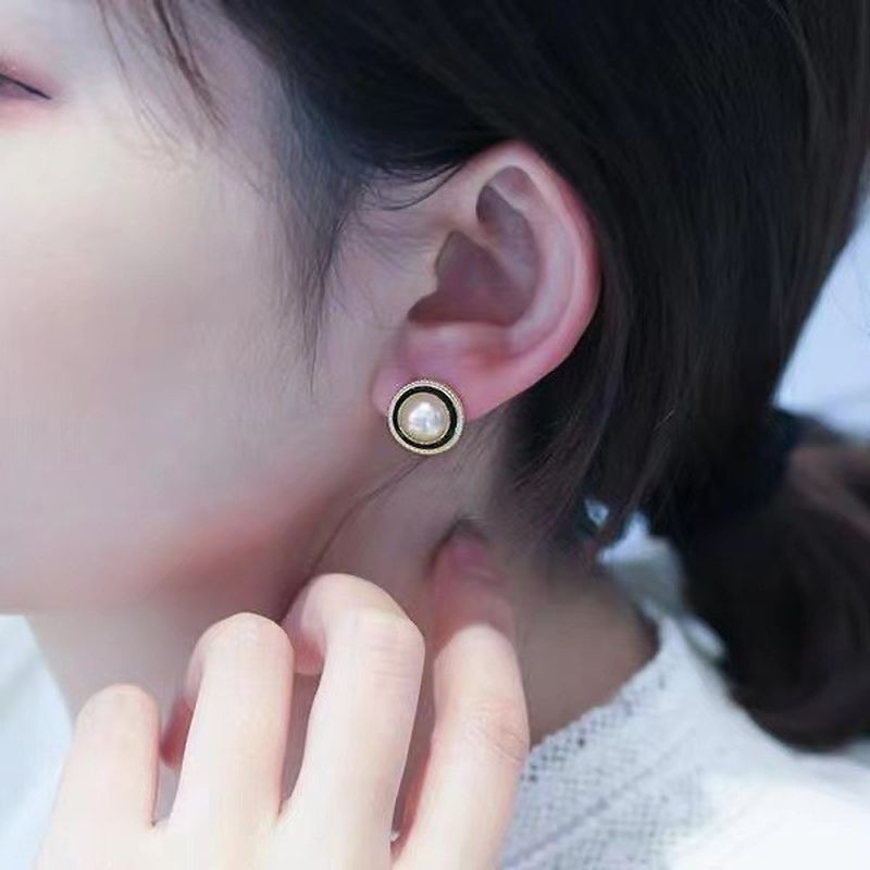 Серьги-гвоздики медь напыление золотом жемчуг 1J12381CJJ