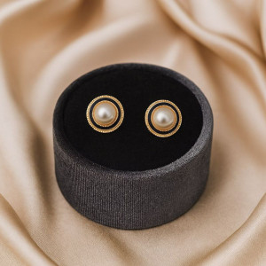 Серьги-гвоздики медь напыление золотом жемчуг 1J12381CJJ