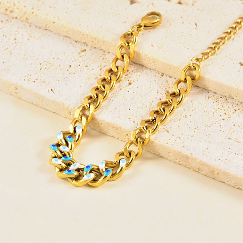 Браслет массивный с бирюзовой эмалью и цепью CJL34025