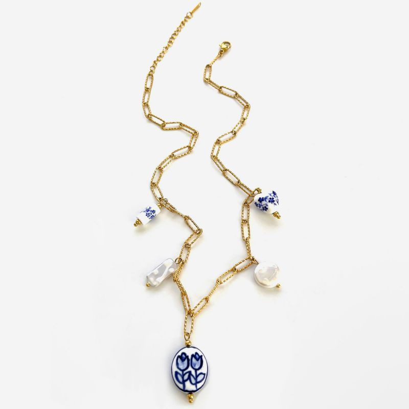 Золотистая цепочка с синими бусинами CJM23586 Золотистая цепочка с синими бусинами CJM23586