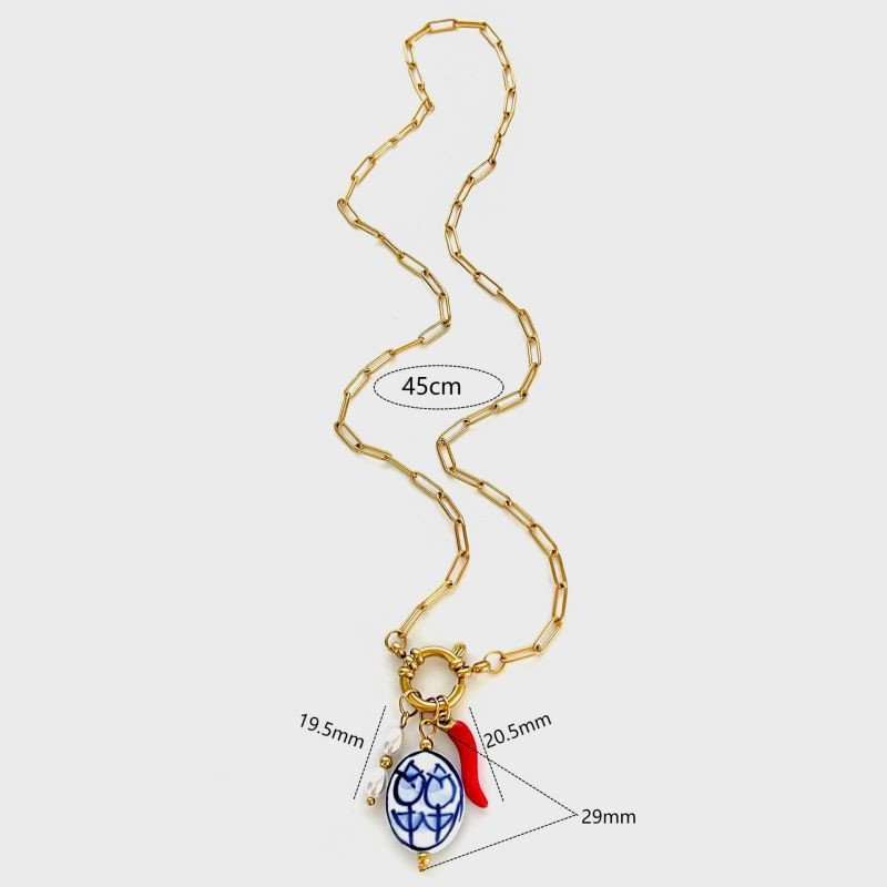 Золотистая цепочка с синими бусинами CJM23586 Золотистая цепочка с синими бусинами CJM23586