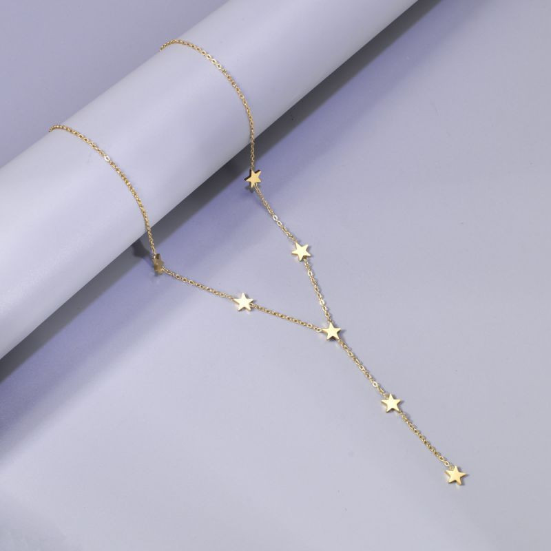 Золотистая цепочка-галстук с россыпью мелких звезд CJL14397
