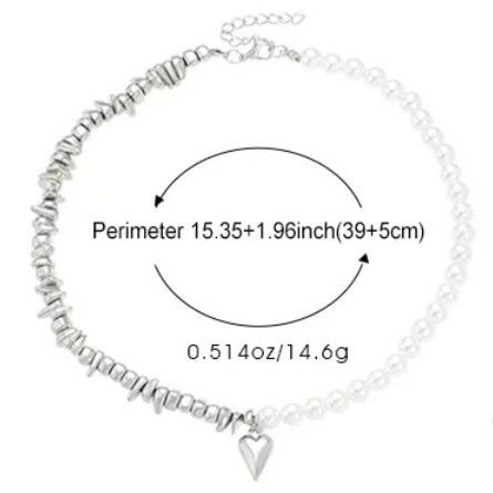 Массивное колье-цепь с жемчугом и сердцем 1J11874CJJ