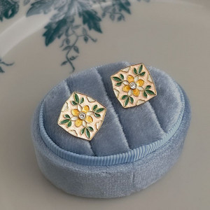 Винтажные серьги-пусеты с цветочной эмалью CJQ20353